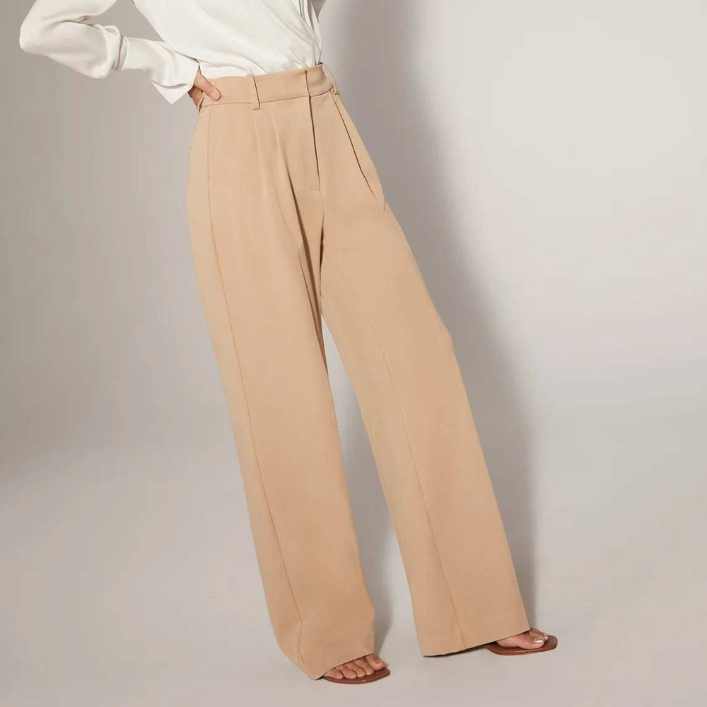 Favorite Daughter Wide-Leg Pleated Trousers in Beige